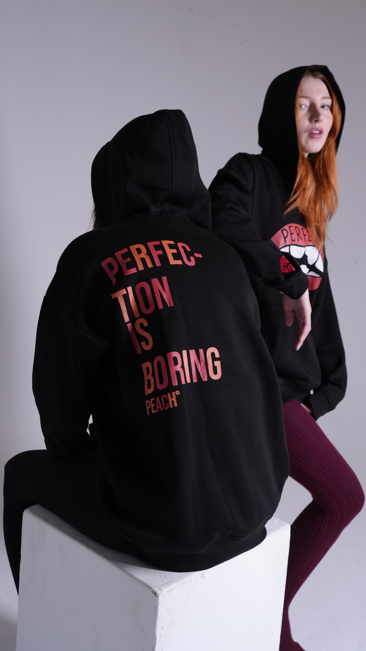 "Perfection Lips"| Black printed hoodie PEACH X JUVENILE