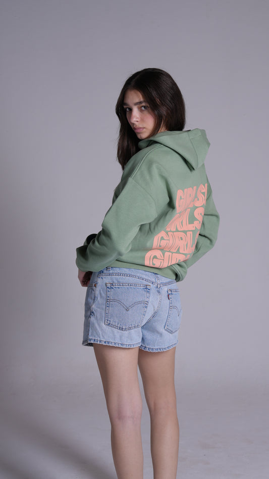 GIRLS | Light green printed hoodie PEACH X JUVENILE