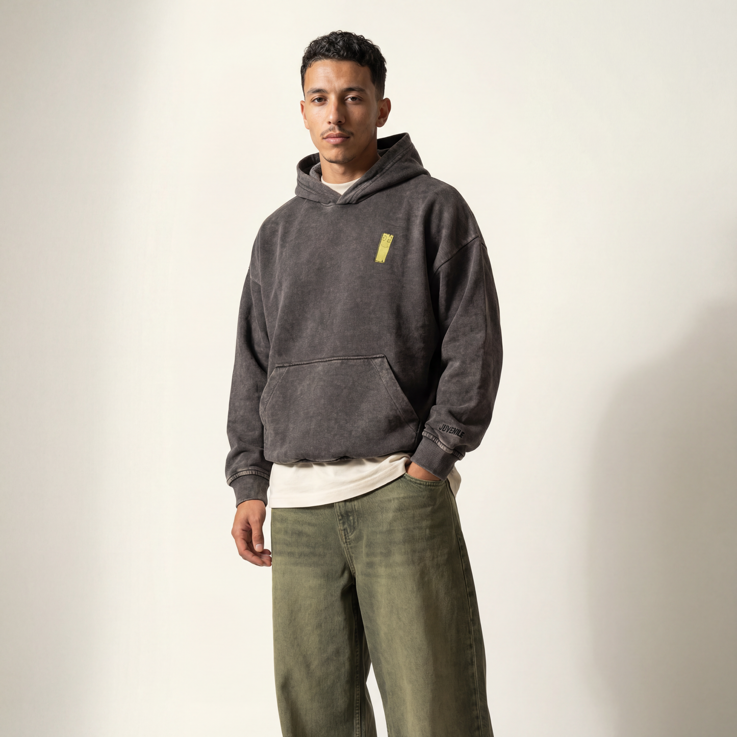 Ed, Edd & Eddy | Boxy fit acid washed grey printed hoodie JUVENILE