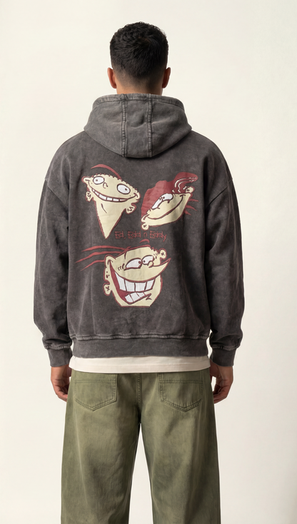 Ed, Edd & Eddy | Boxy fit acid washed grey printed hoodie JUVENILE