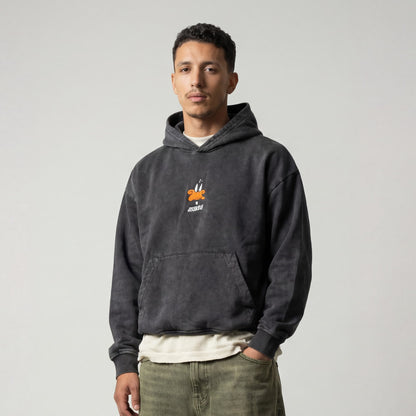 Daffy duck | Boxy fit acid washed black embroidered hoodie JUVENILE