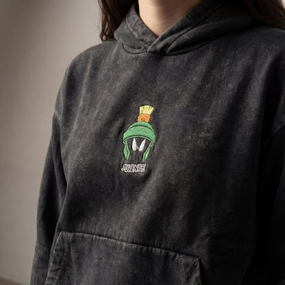 Marvin | Boxy fit acid washed black embroidered hoodie JUVENILE