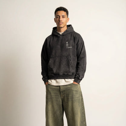 Dead man | Boxy fit acid washed grey embroidered hoodie PEACH X JUVENILE