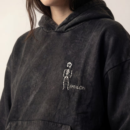 Dead man | Boxy fit acid washed grey embroidered hoodie PEACH X JUVENILE
