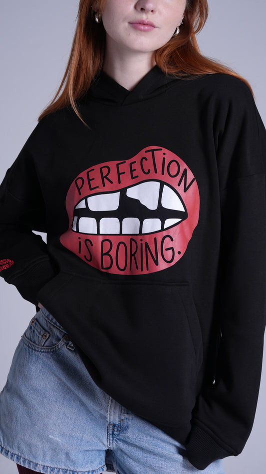 "Perfection Lips"| Black printed hoodie PEACH X JUVENILE