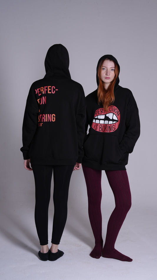 "Perfection Lips"| Black printed hoodie PEACH X JUVENILE