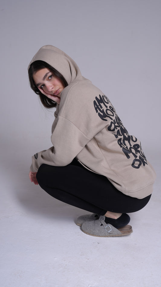 "Amor"| Beige Printed hoodie PEACH X JUVENILE