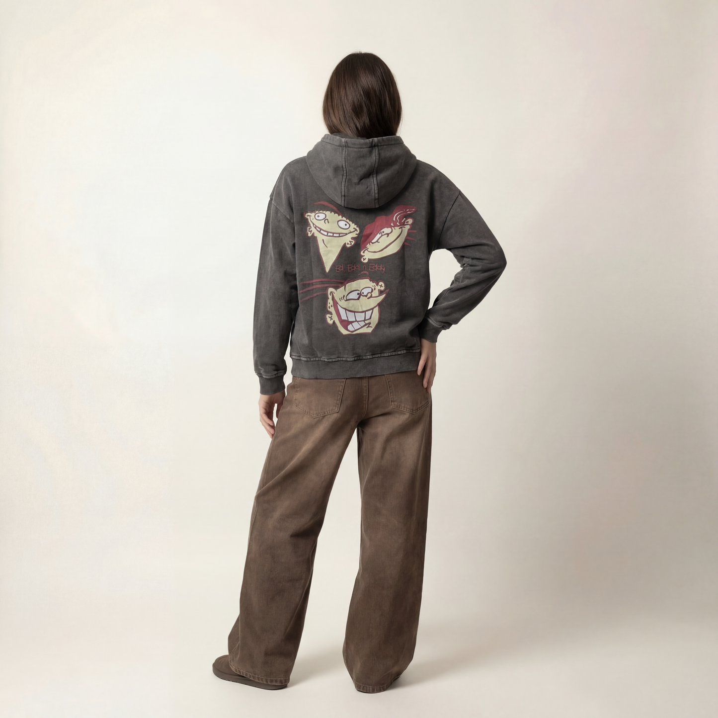 Ed, Edd & Eddy | Boxy fit acid washed grey printed hoodie JUVENILE