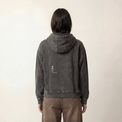 Dead man | Boxy fit acid washed grey embroidered hoodie PEACH X JUVENILE