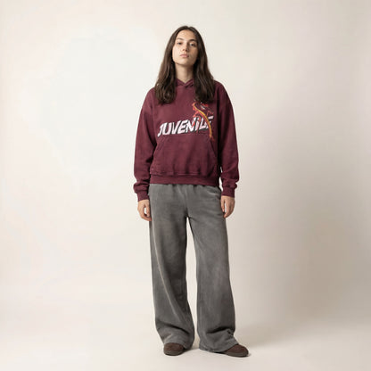 Mushu | Boxy fit acid washed red printed hoodie JUVENILE