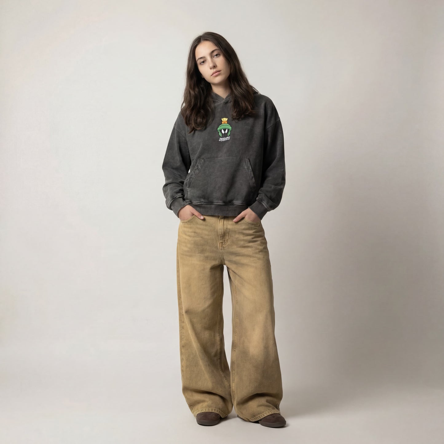 Marvin | Boxy fit acid washed black embroidered hoodie JUVENILE