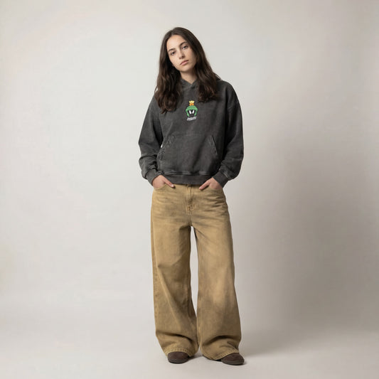 Marvin | Boxy fit acid washed black embroidered hoodie JUVENILE